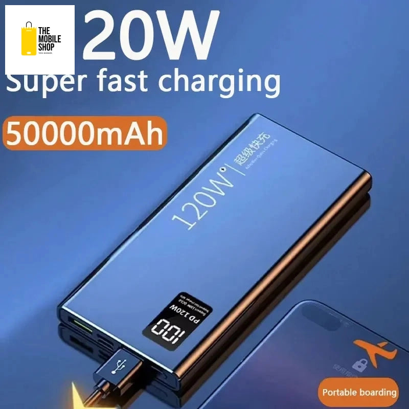 Fast Charging 120W Power Bank - 50000mAh Portable Charger for iPhone Samsung Huawei - High Capacity