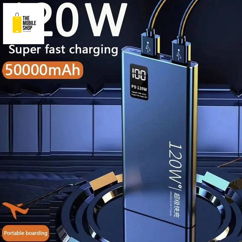 Fast Charging 120W Power Bank - 50000mAh Portable Charger for iPhone Samsung Huawei - High Capacity