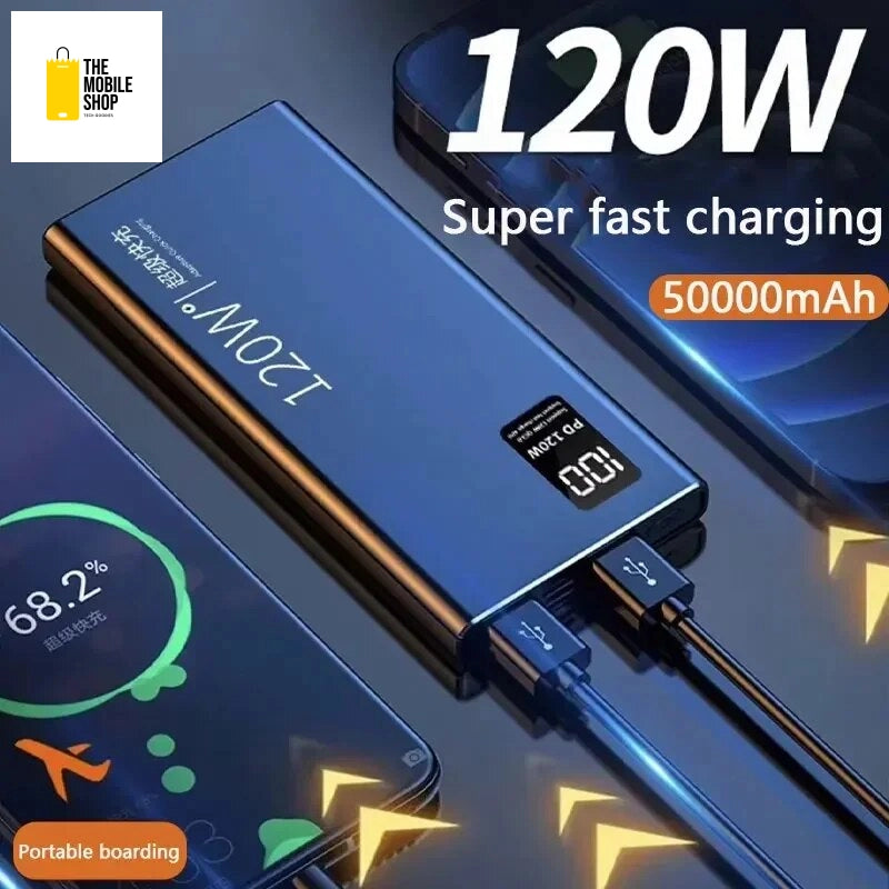 Fast Charging 120W Power Bank - 50000mAh Portable Charger for iPhone Samsung Huawei - High Capacity