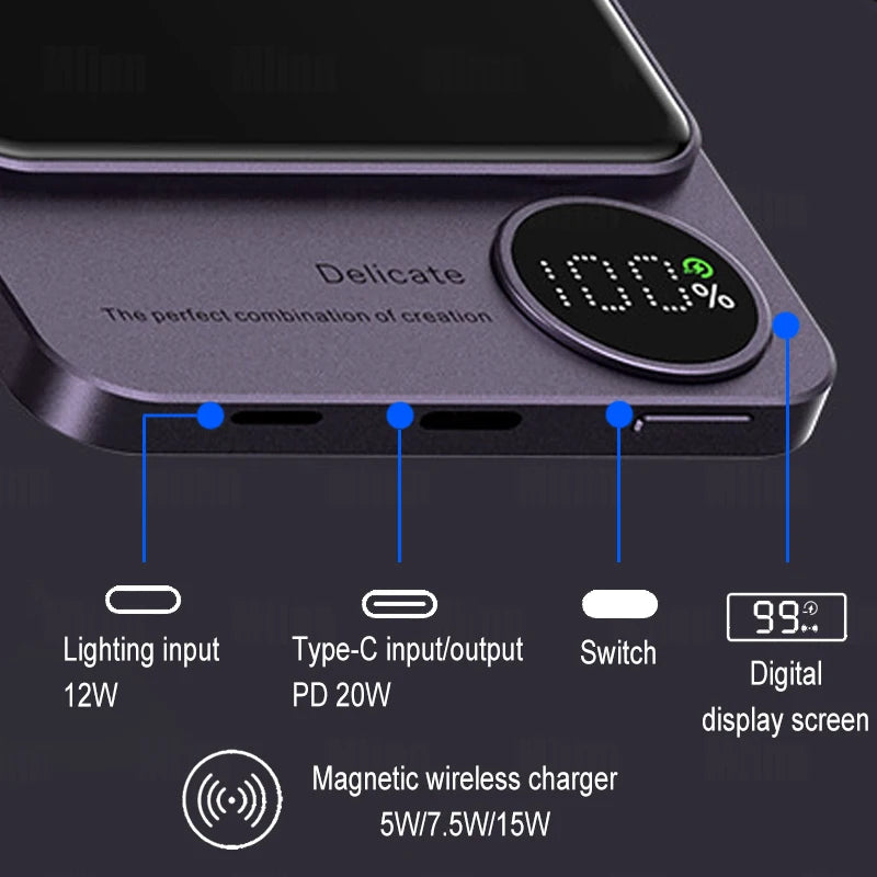 Magnetic Power Bank PD20W 15W Wireless Fast Charger