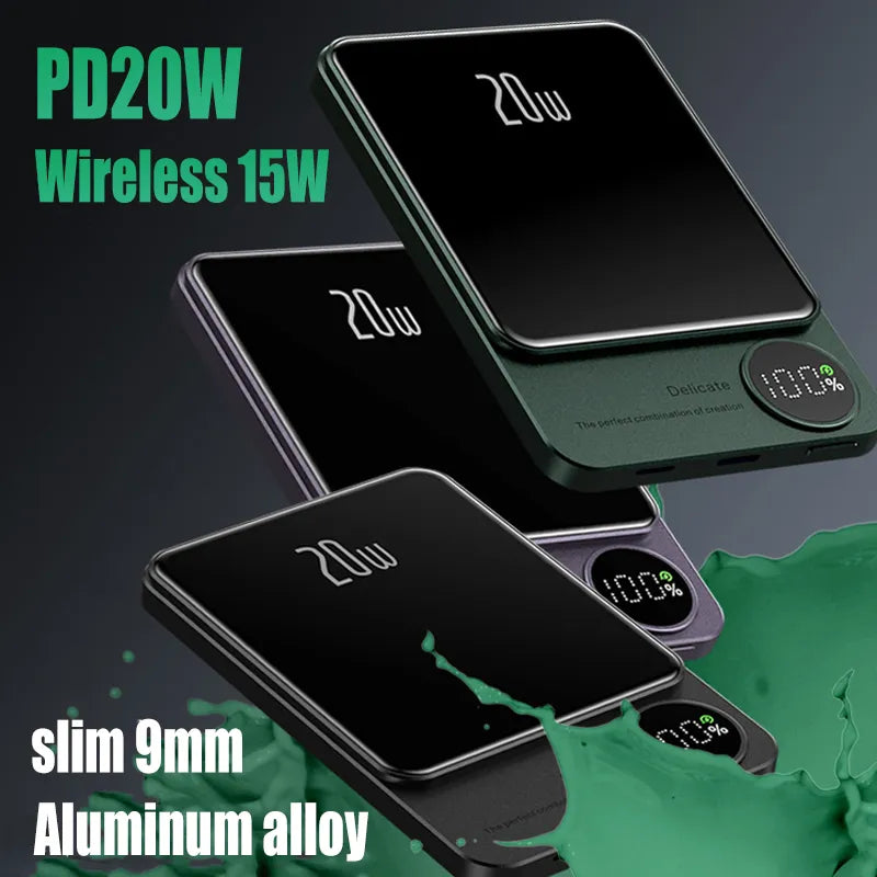 Magnetic Power Bank PD20W 15W Wireless Fast Charger