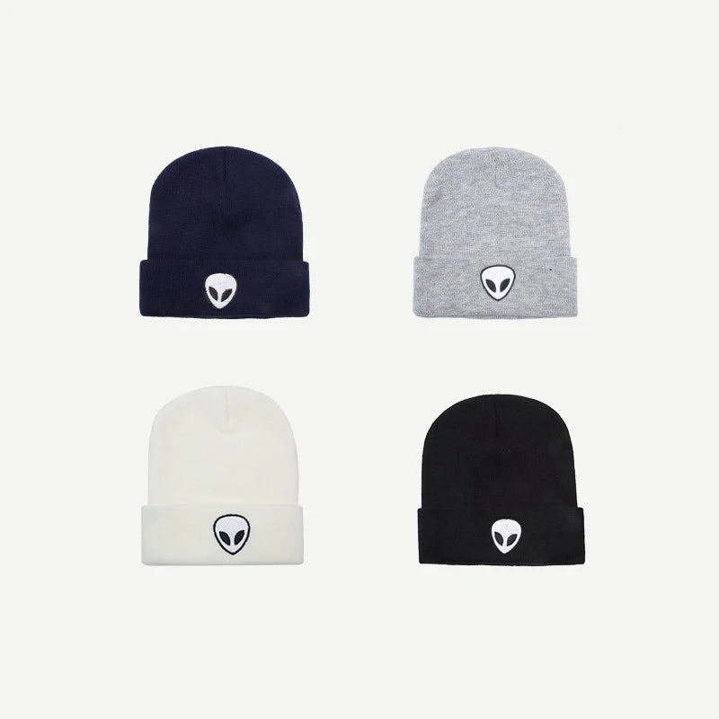 Knitted Beanies Hats Cute Alien Ghost Skull Embroidery Cap for Autumn Winter Men Cap Warm Melon Cap Street Head Cap Women Hat