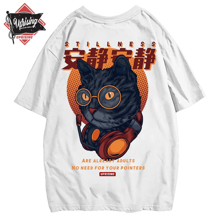 UPRISING Harajuku Funny Japanese Rubbing Bath Cats Print Short Sleeve T-Shirts Hip Hop Casual Streetwear Tees Men T Shirts