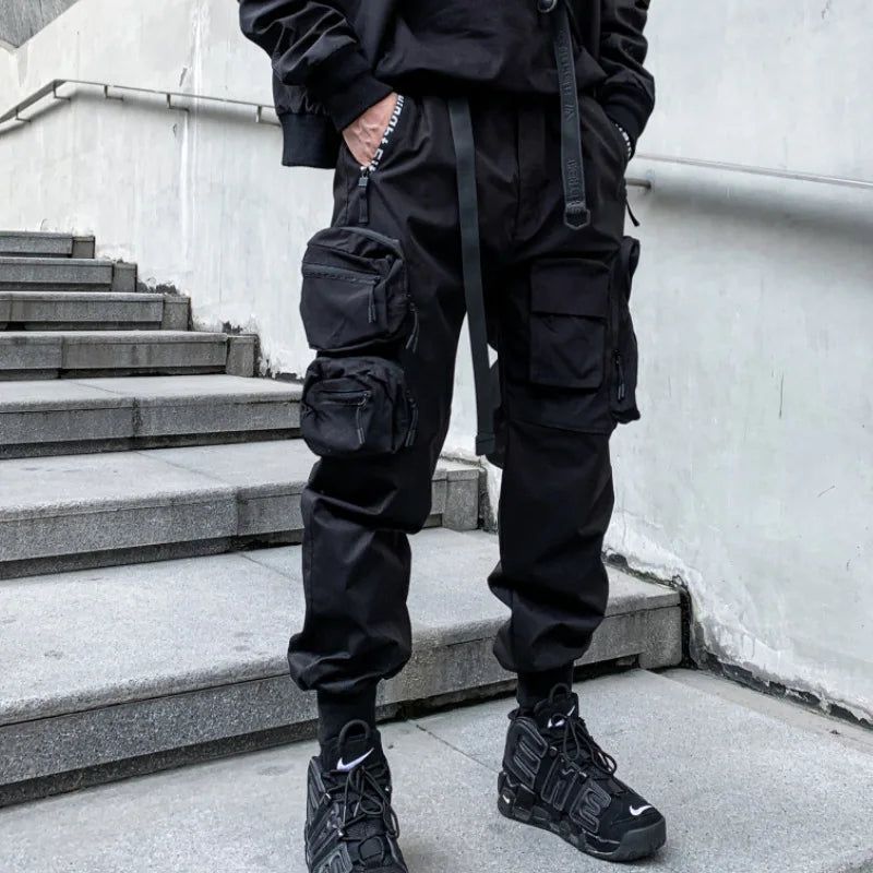 Hip Hop Tactical Cargo Pants Men Multi Pocket Joggers Trousers  2022 Autumn Functional Elastic Waist Fahsion Streetwear Pant