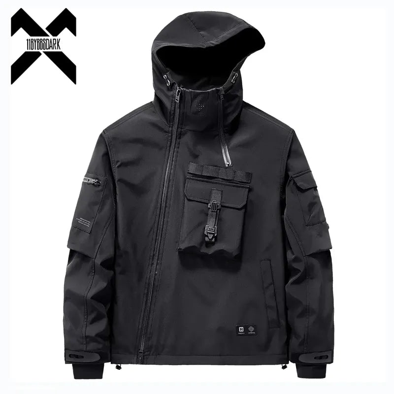 2022 Tactical Hooded Jackets Men Military Functional Multi Pockets Coats Windbreaker Hip Hop Streetwear Male Clothes Techwear