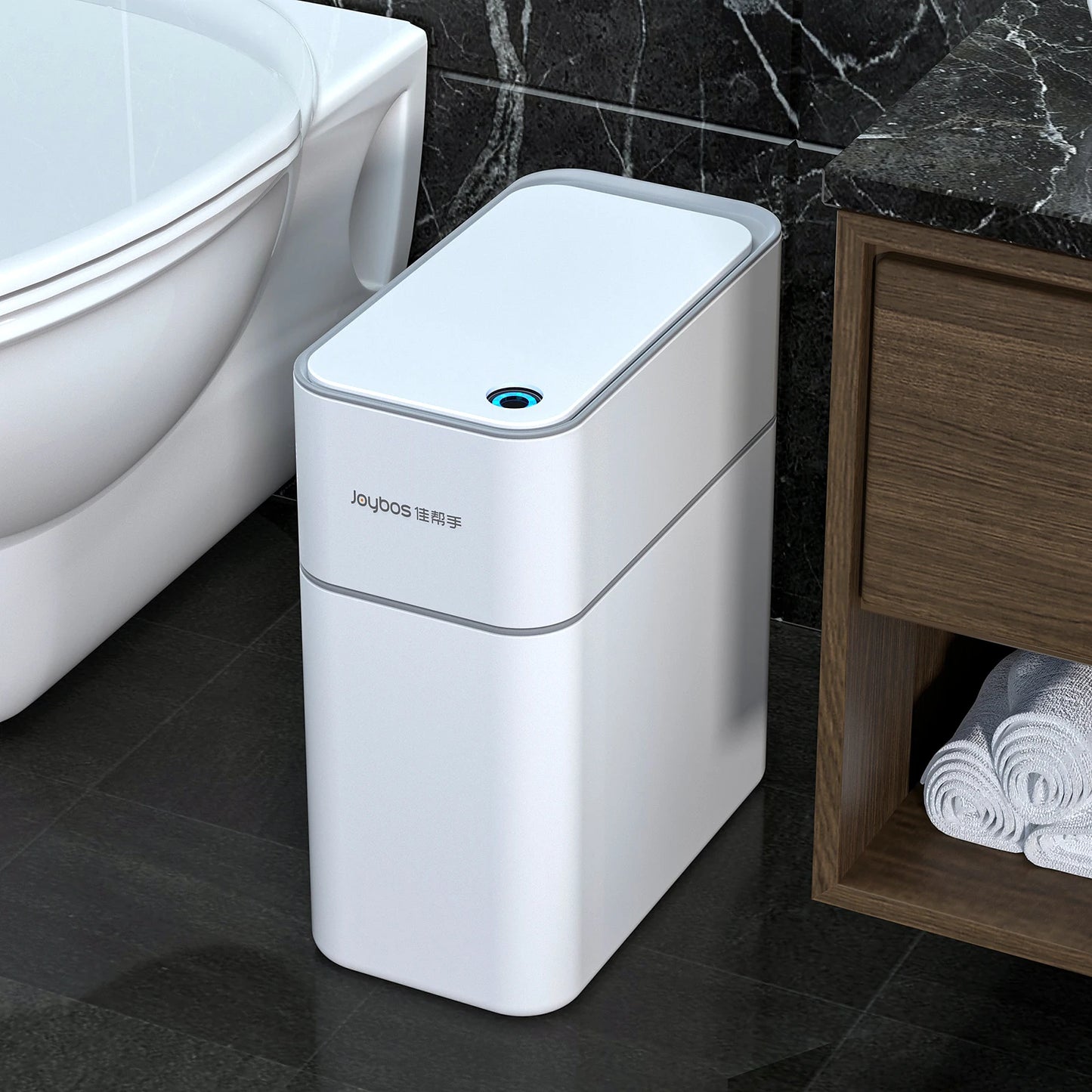 Smart Bathroom Trash Can Automatic Bagging Electronic Trash Can White Touchless Narrow Smart Sensor Garbage Bin Smart Home