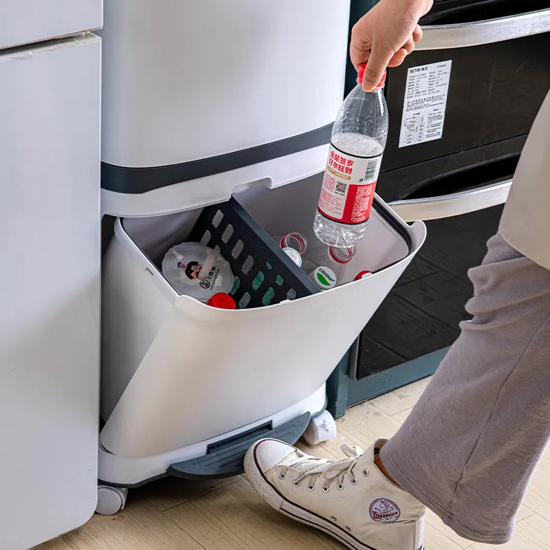 Double-Layer Kitchen Trash Can with Pedal and Wet/Dry Separation - Easy to Use and Odor-Free!