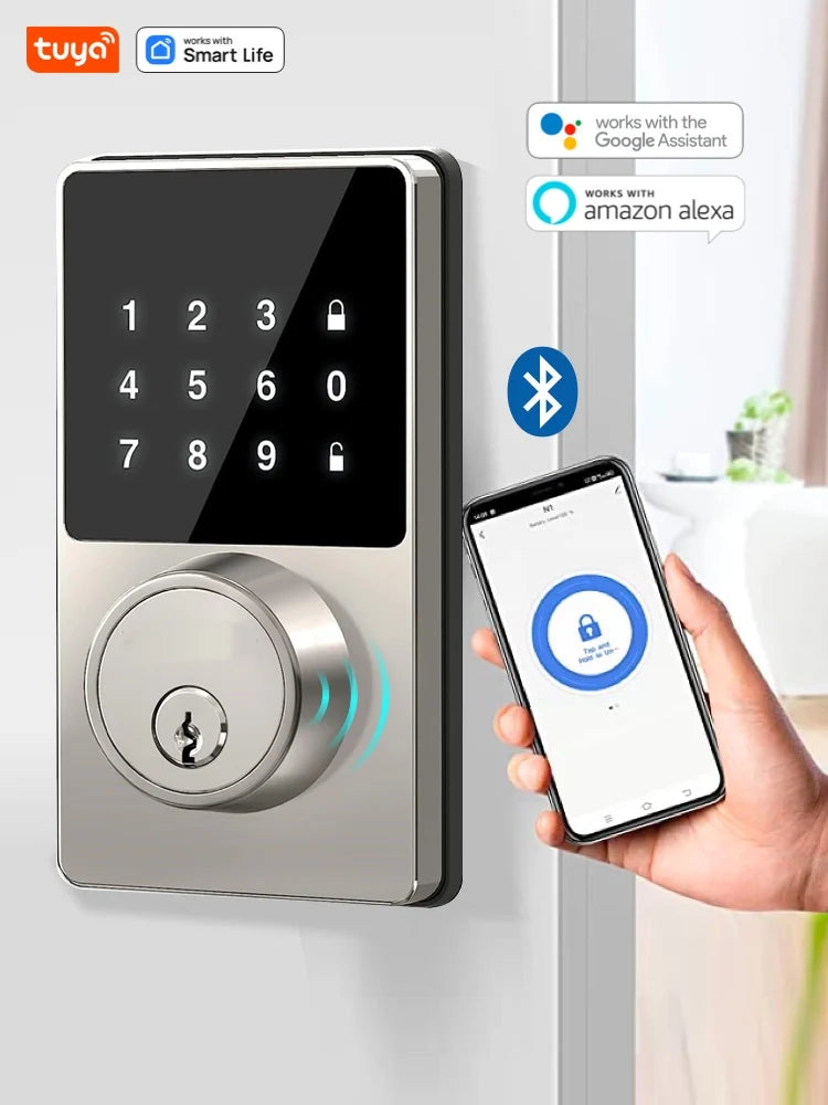 Tuya Smart Home Bluetooth Lock Keyless Entry Door Lock With Touchscreen Keypad APP Control Waterproof IP54 Low Battery Alert