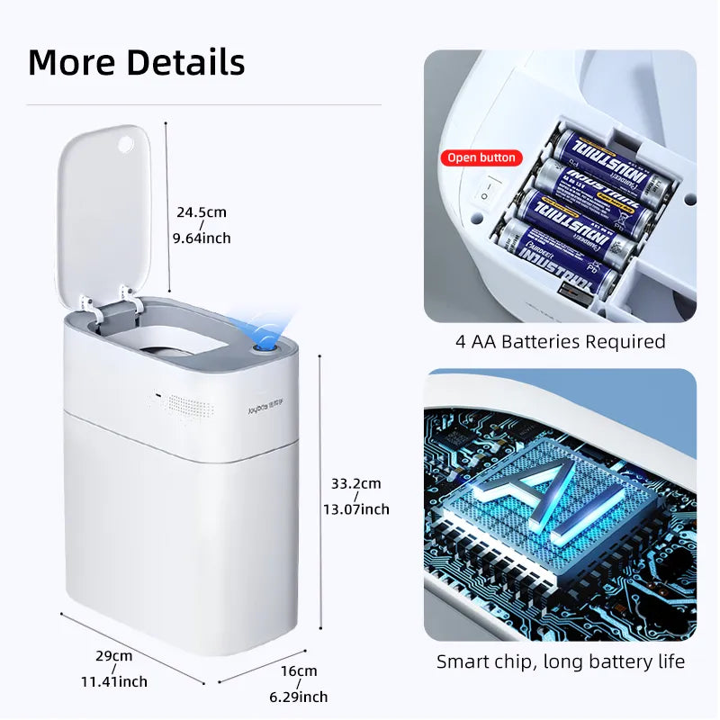 Smart Bathroom Trash Can Automatic Bagging Electronic Trash Can White Touchless Narrow Smart Sensor Garbage Bin Smart Home