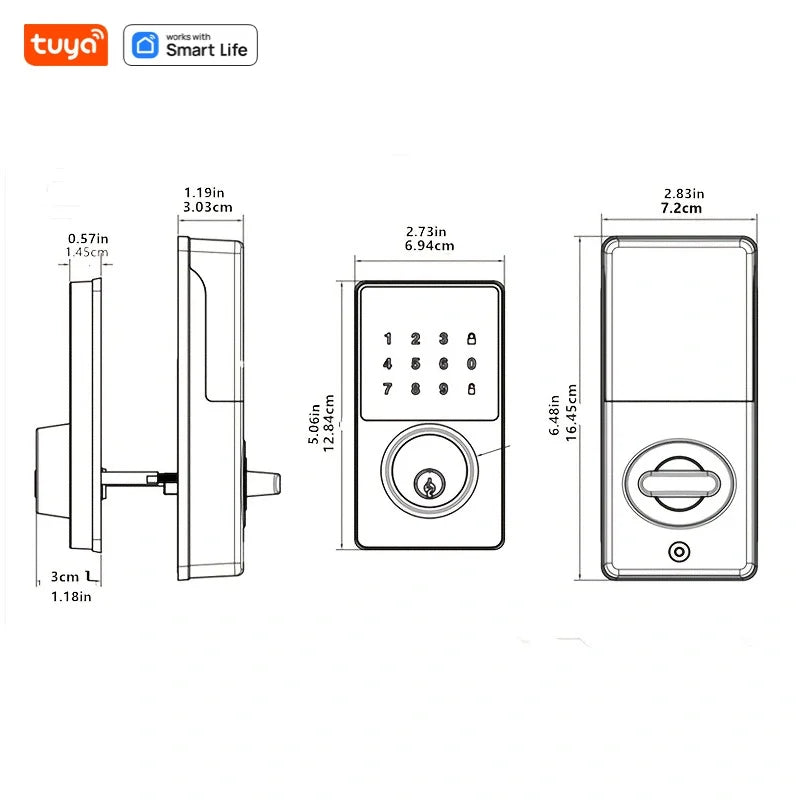 Tuya Smart Home Bluetooth Lock Keyless Entry Door Lock With Touchscreen Keypad APP Control Waterproof IP54 Low Battery Alert