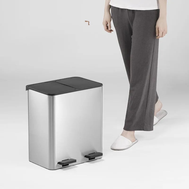 Stainless Steel Touchless Trash Can - Dry/Wet Separation, Double Capacity - EB5LJT