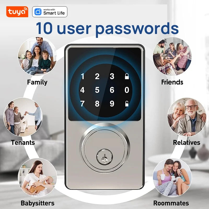 Tuya Smart Home Bluetooth Lock Keyless Entry Door Lock With Touchscreen Keypad APP Control Waterproof IP54 Low Battery Alert