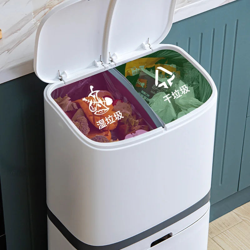 Double-Layer Kitchen Trash Can with Pedal and Wet/Dry Separation - Easy to Use and Odor-Free!