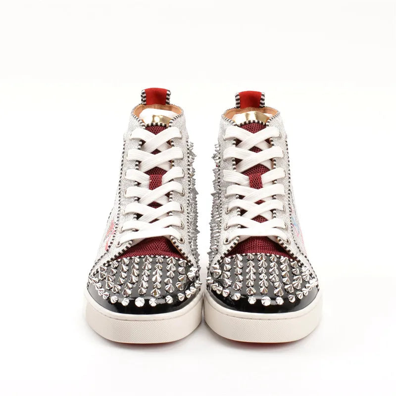 Sequined Bling High Top Men's Sneakers Unisex Casual Shoes Women Spike Rivet Flat Shoes Crystal Graffiti Fashion Design Sneakers