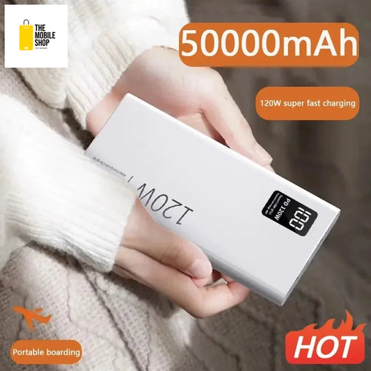 Fast Charging 120W Power Bank - 50000mAh Portable Charger for iPhone Samsung Huawei - High Capacity