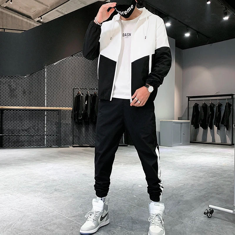 Dropshipping Patchwork Hip Hop Casual Men's Sets 2023 Korean Style 2 Piece Sets Clothes Men Streetwear Fitness Male Tracksuit