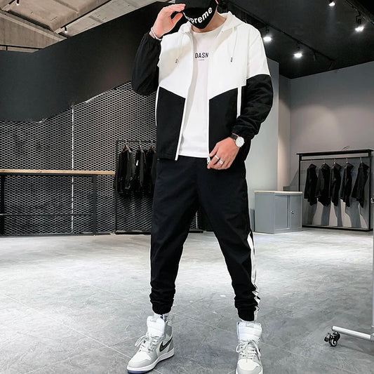 Dropshipping Patchwork Hip Hop Casual Men's Sets 2023 Korean Style 2 Piece Sets Clothes Men Streetwear Fitness Male Tracksuit