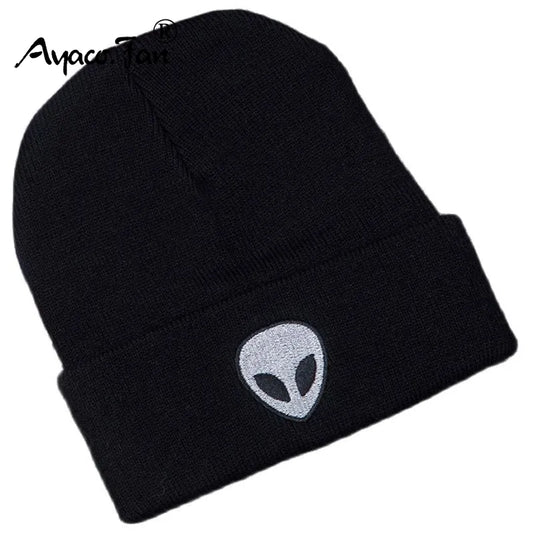 Knitted Beanies Hats Cute Alien Ghost Skull Embroidery Cap for Autumn Winter Men Cap Warm Melon Cap Street Head Cap Women Hat