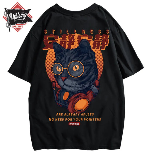 UPRISING Harajuku Funny Japanese Rubbing Bath Cats Print Short Sleeve T-Shirts Hip Hop Casual Streetwear Tees Men T Shirts