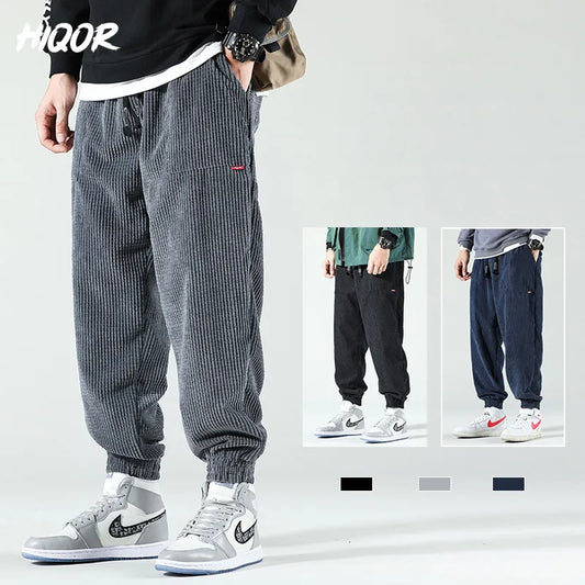 HIQOR Man 2023 Autumn Winter Corduroy Sweatpants Men Baggy Joggers Fashion Streetwear Casual Fleece Harem Pants Plus Size 5XL